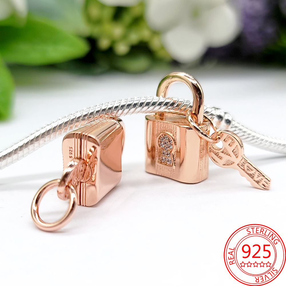 New Popular 925 Sterling Silver Charm Padlock Key And Ladybug Heart Charm For S925 Snake Bracelet Women DIY Jewelry Gifts