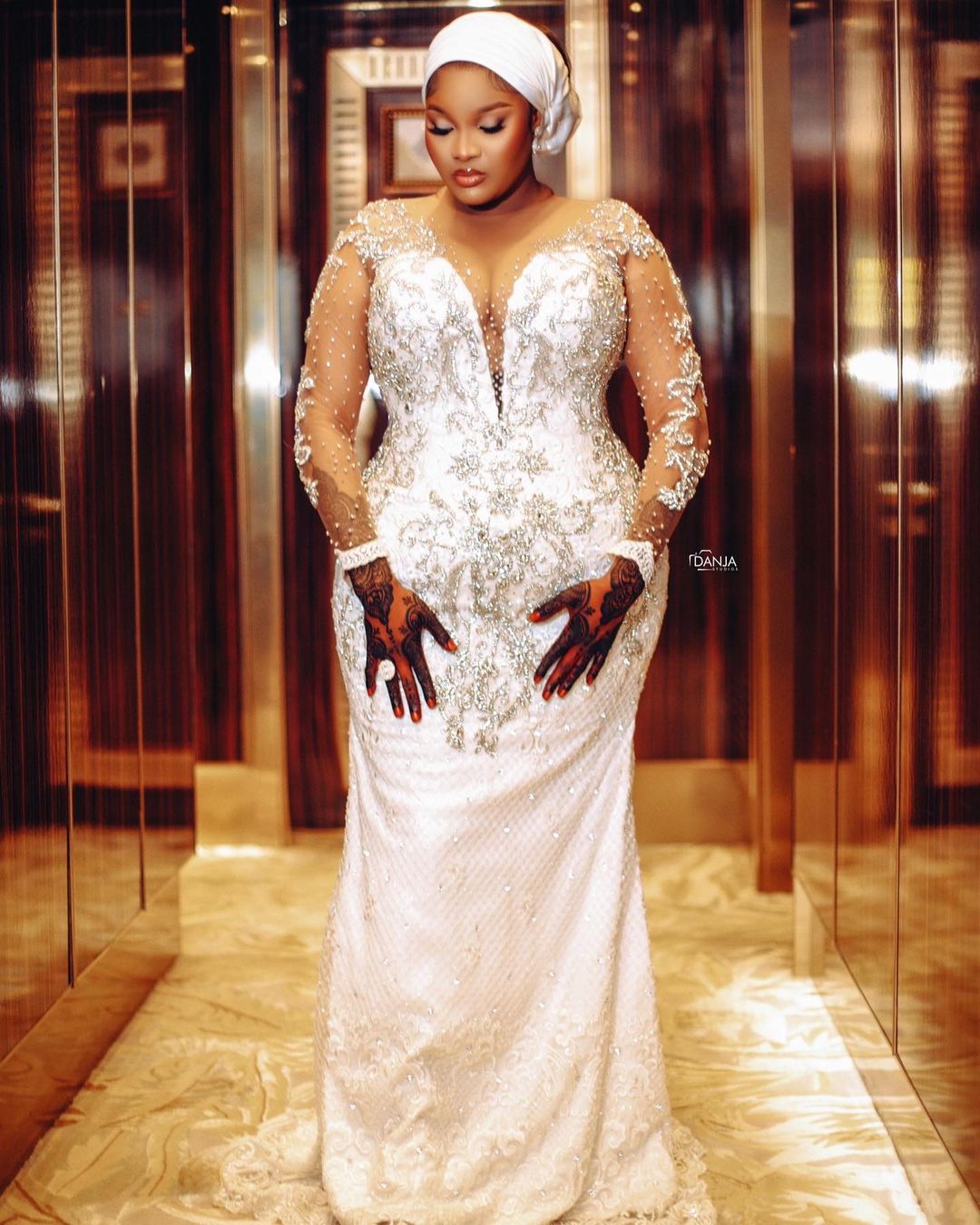 arabic aso ebi mermaid wedding dresses lace crystals beaded sheer neck bridal gowns dress zj566