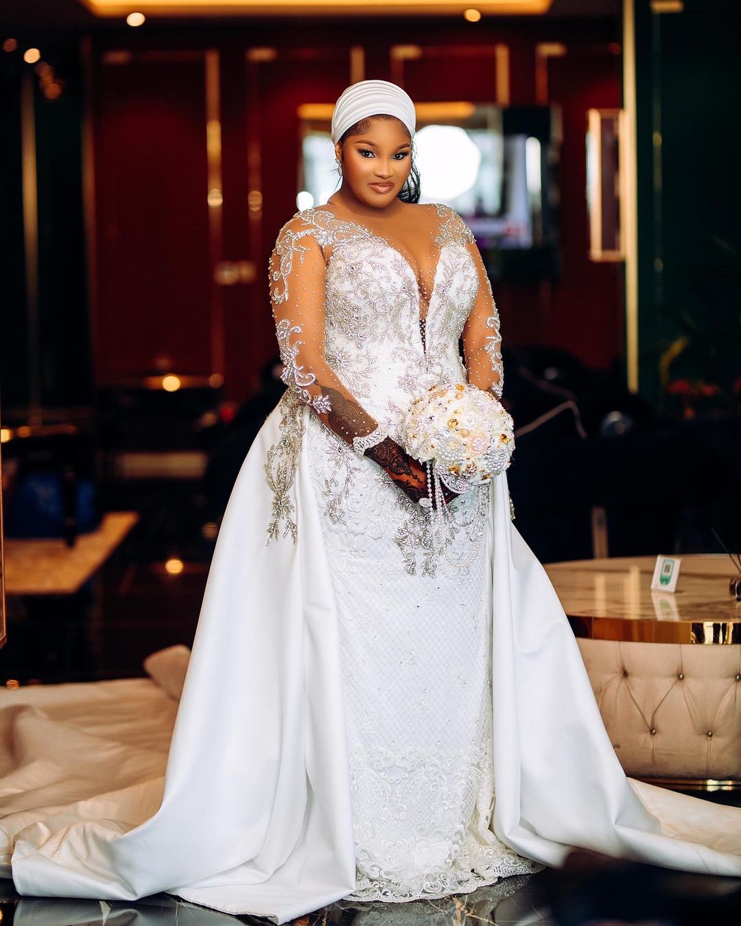 arabic aso ebi mermaid wedding dresses lace crystals beaded sheer neck bridal gowns dress zj566