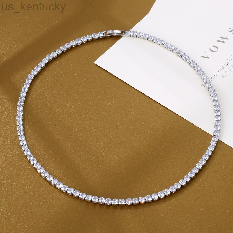Pendant Necklaces Trendy 4mm Lab Diamond Necklace White Gold Filled Party Wedding Necklaces For Women Bridal Tennis Chocker Jewelr