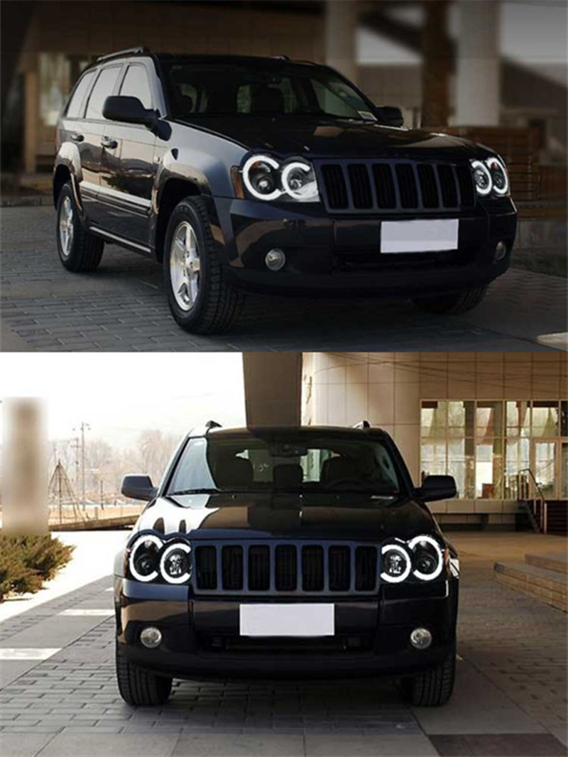 Car Headlights for Grand Cherokee LED Headlight 2005-2008 V2 Projector Head Lights High Beam Angel Eye Turn Signal