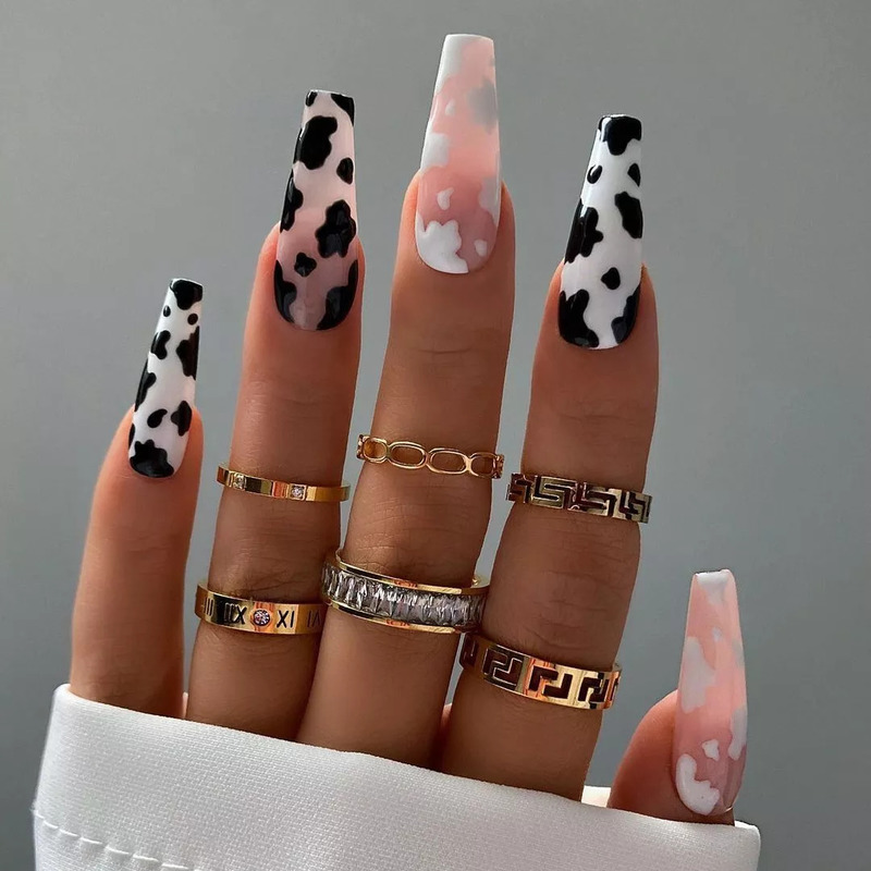 False Nails Long Ballerina Pink Snake Design Artificial Fake With Glue Full Cover Nail Tips Press On 220921