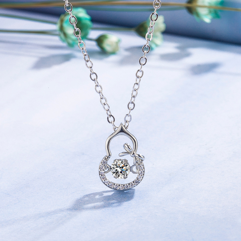 Lucky Gourd Pendant Necklace S925 Silver Plated Crystal Diamonds Classic Women Girls Lady Jewelry Christmas Gift