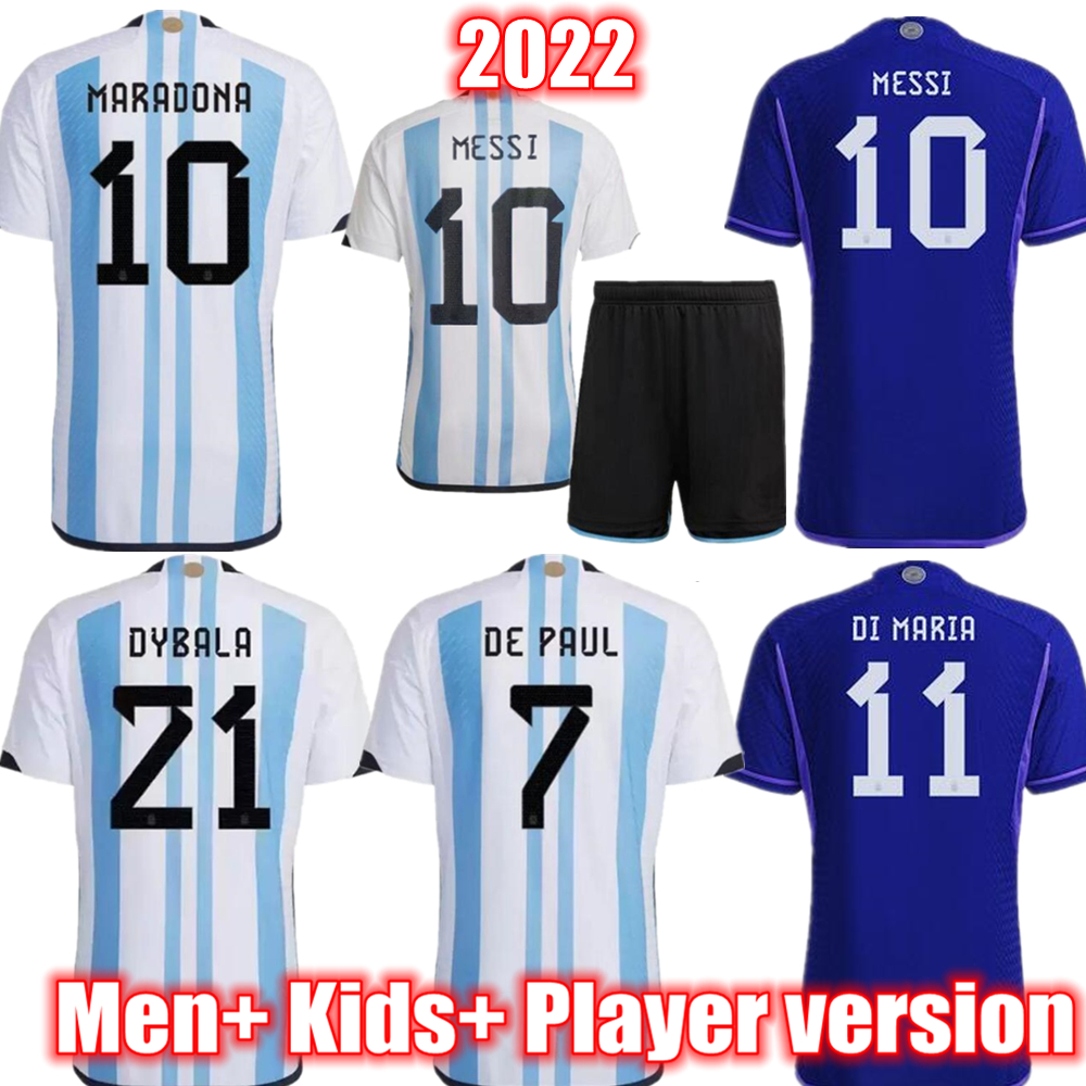 2022 Argentina Soccer Jerseys MARADONA DYBALA Fan Player version Football Jerseys 22 23 DI MARIA DE PAUL men kids kit uniform Up to 4XL, Away player version with patches
2022 Argentina Soccer Jerseys MARADONA DYBALA Fan Player version Football Jerseys 22 23 DI MARIA DE PAUL men kids kit uniform Up to 4XL, Away player version with patches