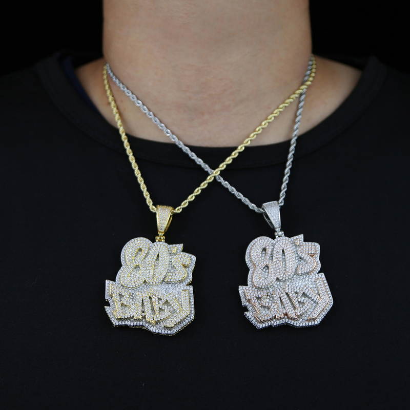 Pendant Necklaces Iced Out Bling CZ Letters 80'S BABY Necklace Two Tone Color Zircon Alphabet Charm Men's Women Hip Hop Jewelry 220921