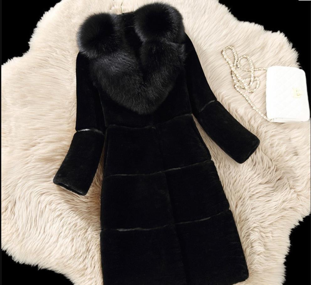 Faux Coats Jackets Plus 5XL Women Winter Thick Long Jacket New Fashion Lady Fox Fur Collar Outerwear