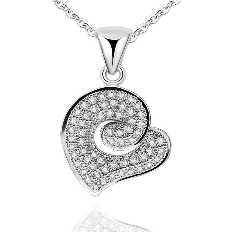 Lover Heart Shape Pendant Necklace S925 Silver Plated Full Diamonds Stone Women Girls Lady Wedding Jewelry