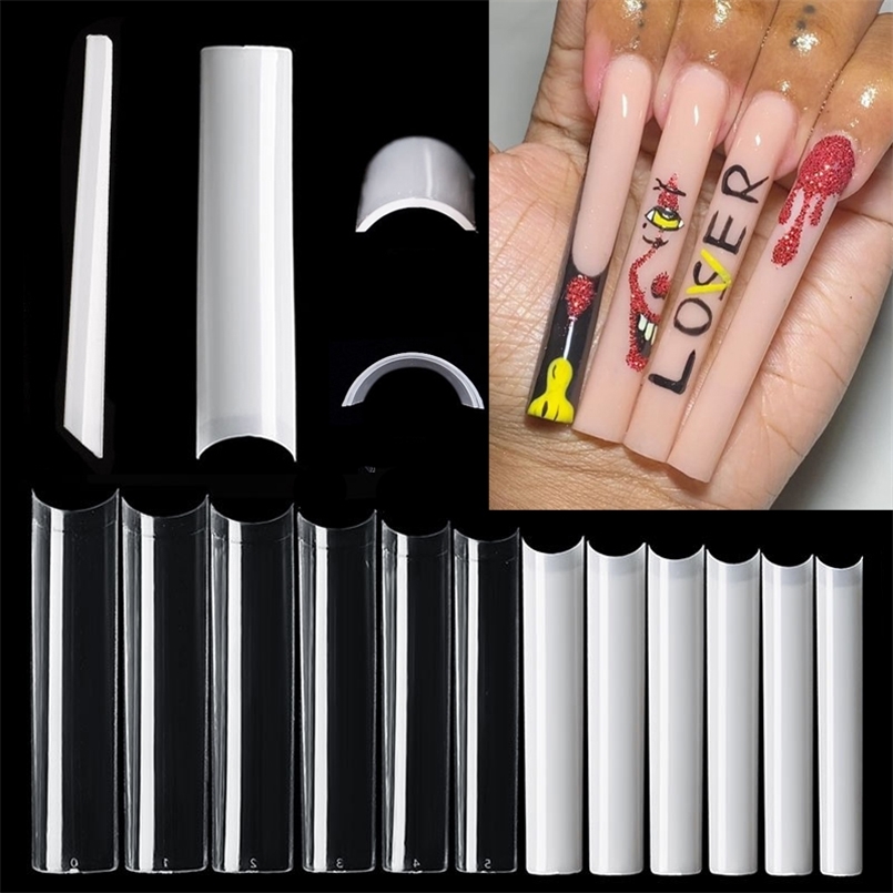 False Nails 500 Pcs Long Square No C Curve Nail Tips Straight French False Nail Art Tips Half Cover Professional XXL Fingernails Fake Nails 220921