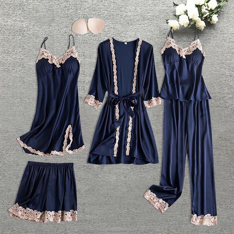 Women' Sleepwear Women' 5pcs Silk Robe Set Women Lace Pajamas Gown V-Neck Nighties Wear Home Nightwear Pijama Sleepsuit Spring, Style 4--color 17
Women' Sleepwear Women' 5pcs Silk Robe Set Women Lace Pajamas Gown V-Neck Nighties Wear Home Nightwear Pijama Sleepsuit Spring, Style 4--color 17