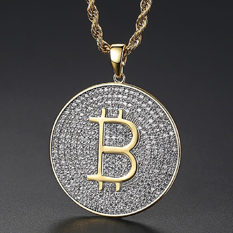 Hip Hop Full Zircon Round Card Letter Pendant Necklace Gold Plated Large Bling Mens Necklace Rap Jewelry