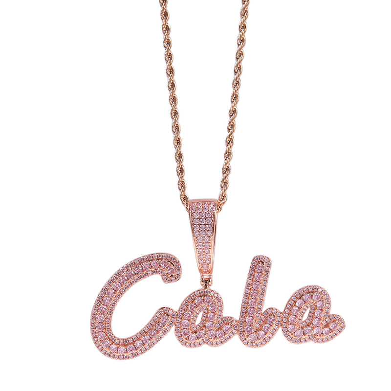 Pendant Necklaces TBTK Custom Name Necklace Brush Script Bubble Letter Iced Out Two Tone CZ Plate Tennis Chain Hiphop Jewelry 220921