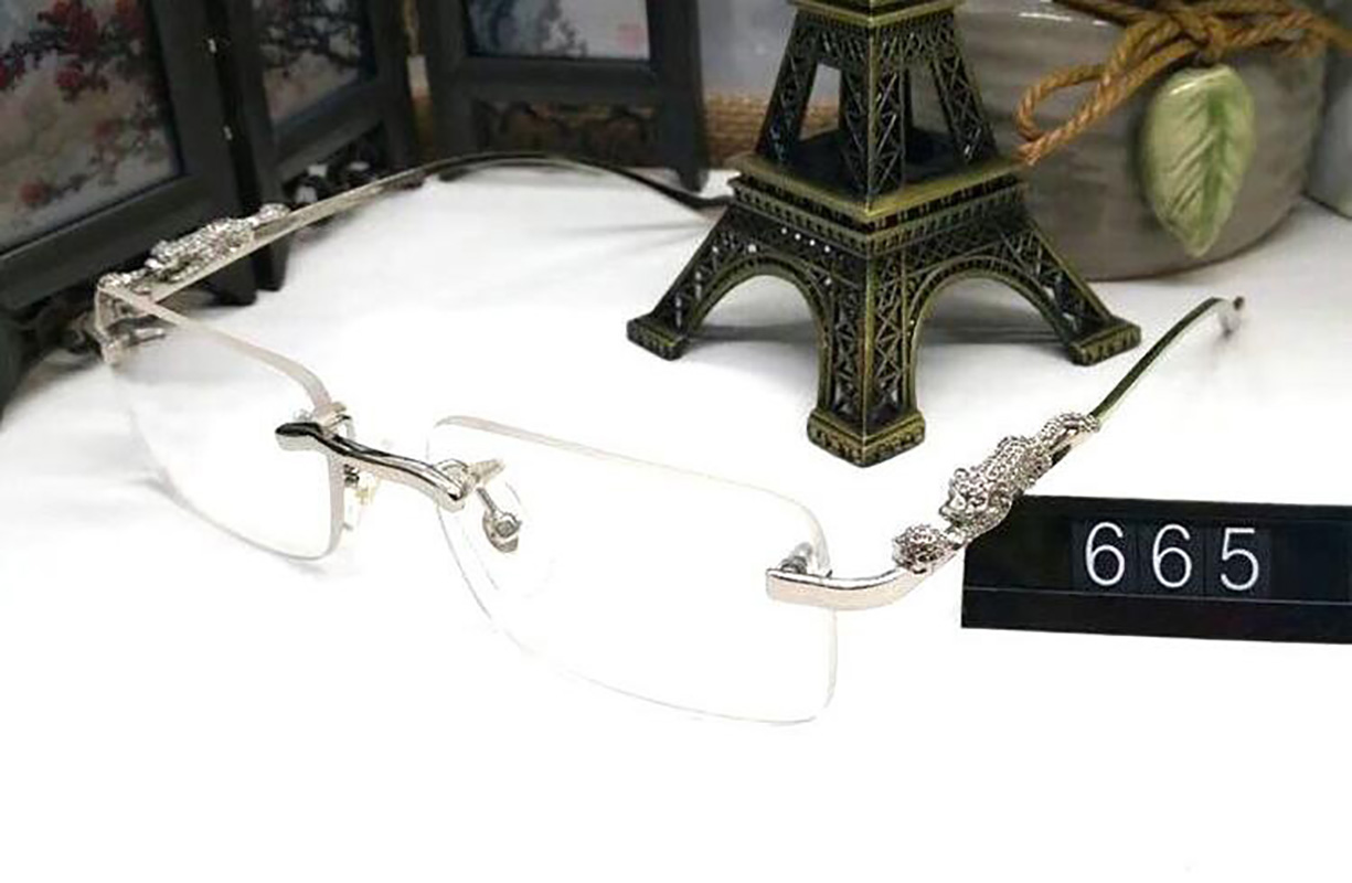 Designer Sunglasses Woman Mens Metal Panther Carti Sun glasses Oversized Big Goggle Square Sunglass Rimless Leopard Hollow Out UV 4 Lens Eyeglasses Original Box