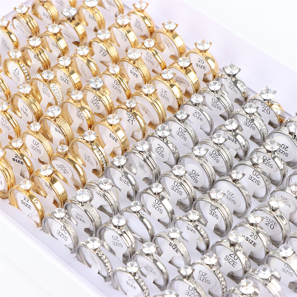 Fashion Sparkling Zircon Titanium Steel Stripe Ring Jewelry For Men Women Lover Mix Style Wedding Gift Gold Silver Plated Wholesale 20Pcs/Lot
Fashion Sparkling Zircon Titanium Steel Stripe Ring Jewelry For Men Women Lover Mix Style Wedding Gift Gold Silver Plated Wholesale 20Pcs/Lot