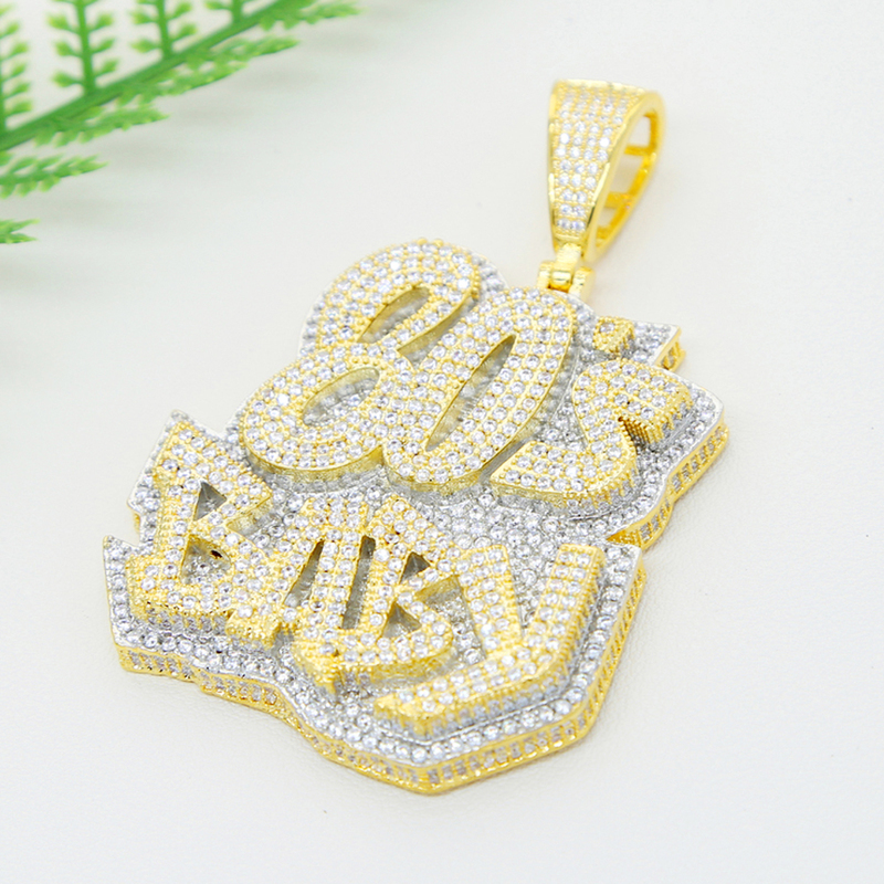 Pendant Necklaces Iced Out Bling CZ Letters 80'S BABY Necklace Two Tone Color Zircon Alphabet Charm Men's Women Hip Hop Jewelry 220921