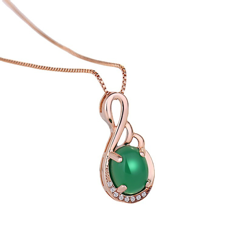 Green Oval Jade Pendant Necklace S925 Silver Plated Engagement Wedding Jewelry Christmas Gift