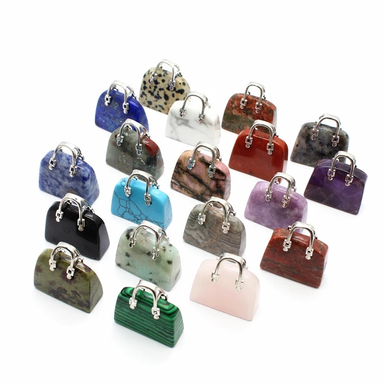 Natural Stone Mini Bag Charms Ornament Healing Crystal Reiki Rose Quartz Amethyst Gemstone Pendant Crafts Home Decoration Gift