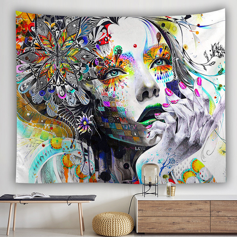 Tapestries Abstract Poeple Witchcraft Tapestry Hippie Wall Hanging Carpets Macrame Tarot Mordern Psychedelic Polyester Blanket Gothic Decor 220920