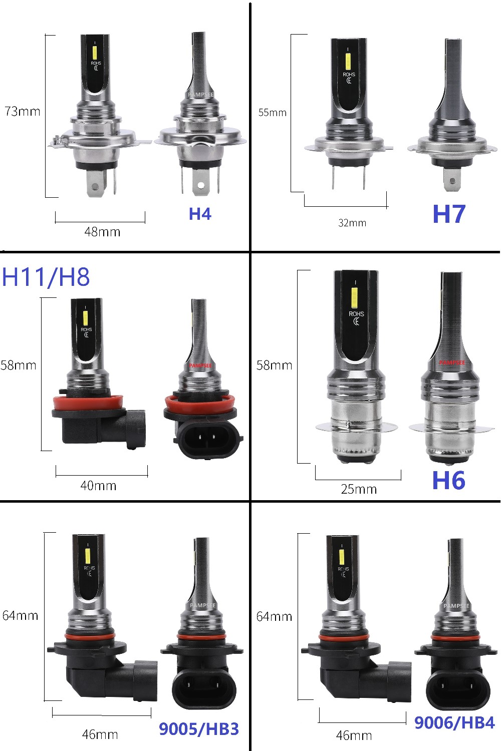 2Pcs H4 H7 H11 H10 Turbo LED Car Headlight Bulbs 3000K 6000K PSX24W 9005 HB3 9006 HB4 H8 Auto Lights Automobile Driving Fog Lamp