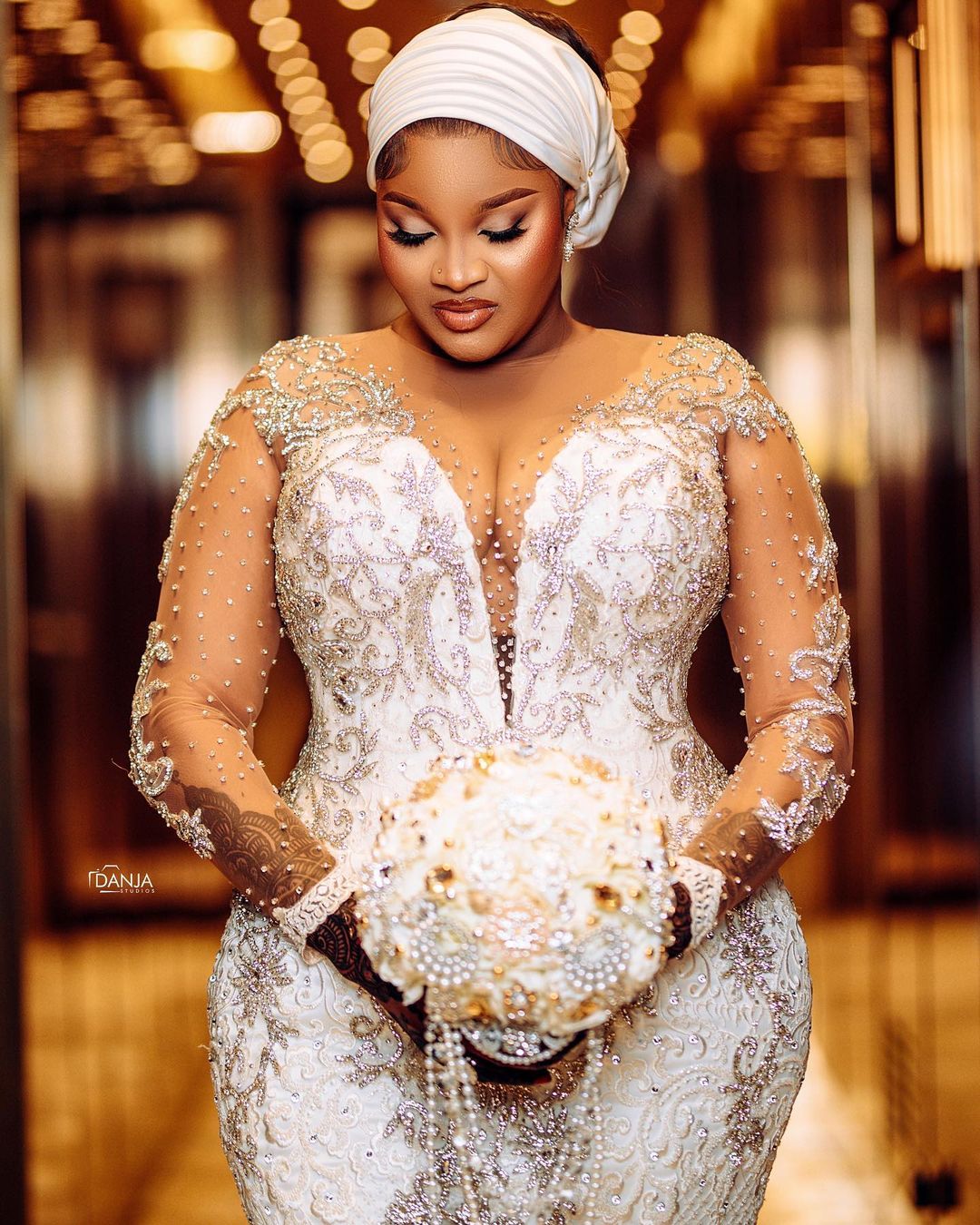 arabic aso ebi mermaid wedding dresses lace crystals beaded sheer neck bridal gowns dress zj566