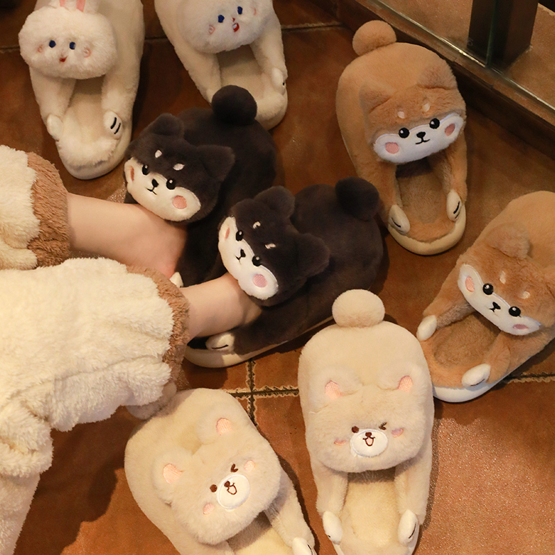 Slippers Women's Home Winter Non-Slip Soft Warm House Shoes Ladies Indoor Bedroom Couples Cartoon Rabbit Bear Slides 220921