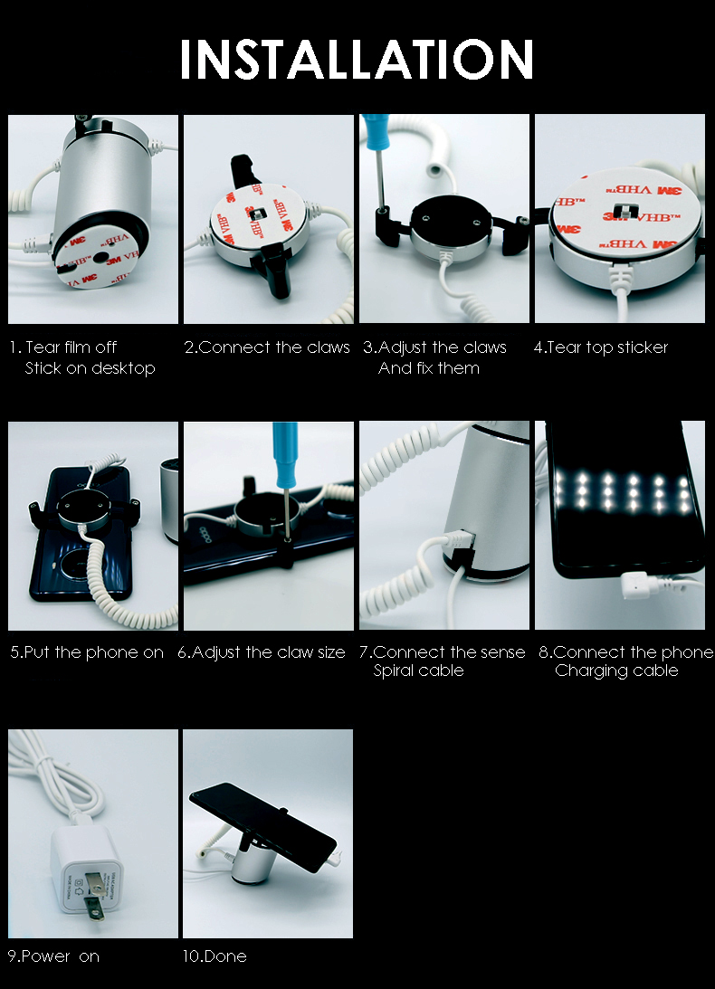 Mobile Phone Security Alarm Stand Smartphone Anti-Theft Device Display Holder 360 Degree Rotate Cellphone Burglar Alarm System