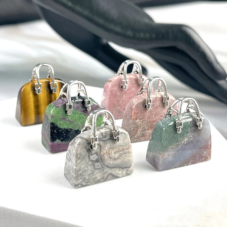 Natural Stone Mini Bag Charms Ornament Healing Crystal Reiki Rose Quartz Amethyst Gemstone Pendant Crafts Home Decoration Gift