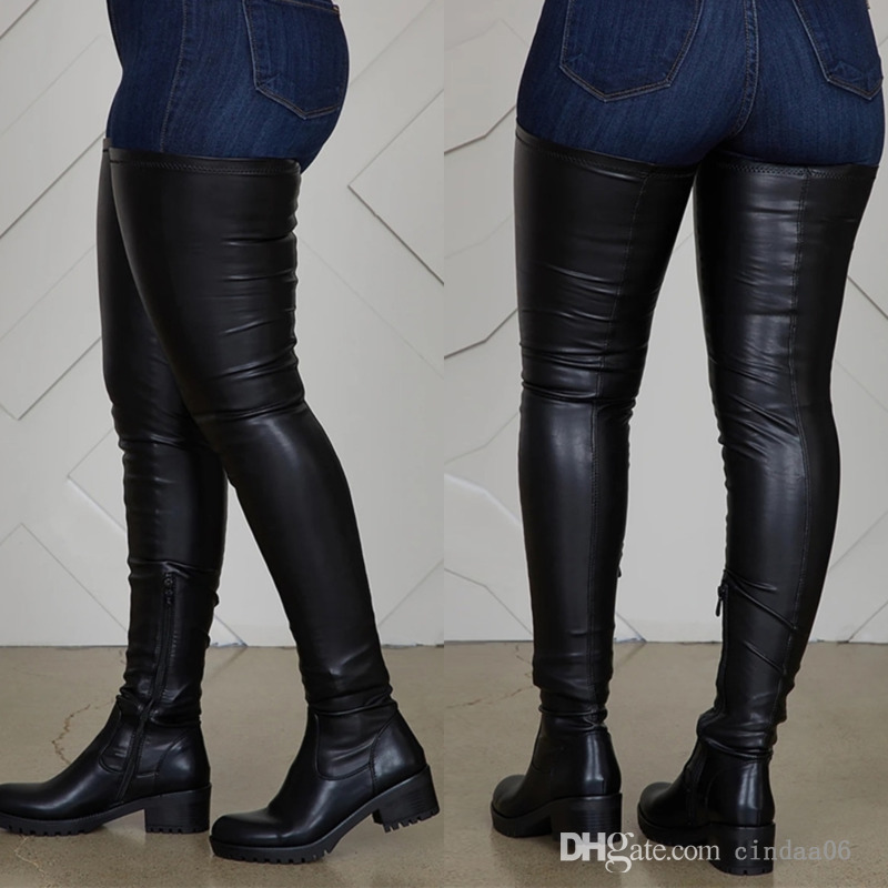 New Style Designer Womens Long Elastic PU Leather Boots Low Thick Heel Shoes, Make up the difference
New Style Designer Womens Long Elastic PU Leather Boots Low Thick Heel Shoes, Make up the difference
