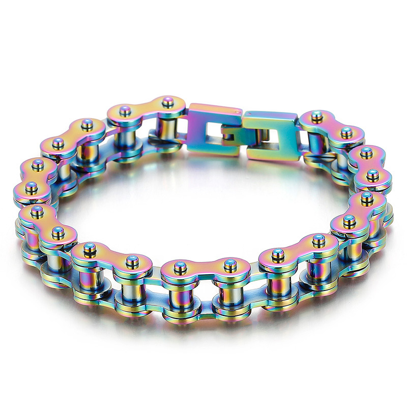 Hip Hop Colorful Bicycle Chain Bracelet 316L Stainless Steel Titanium Steel Cool Men Bangle Jewelry