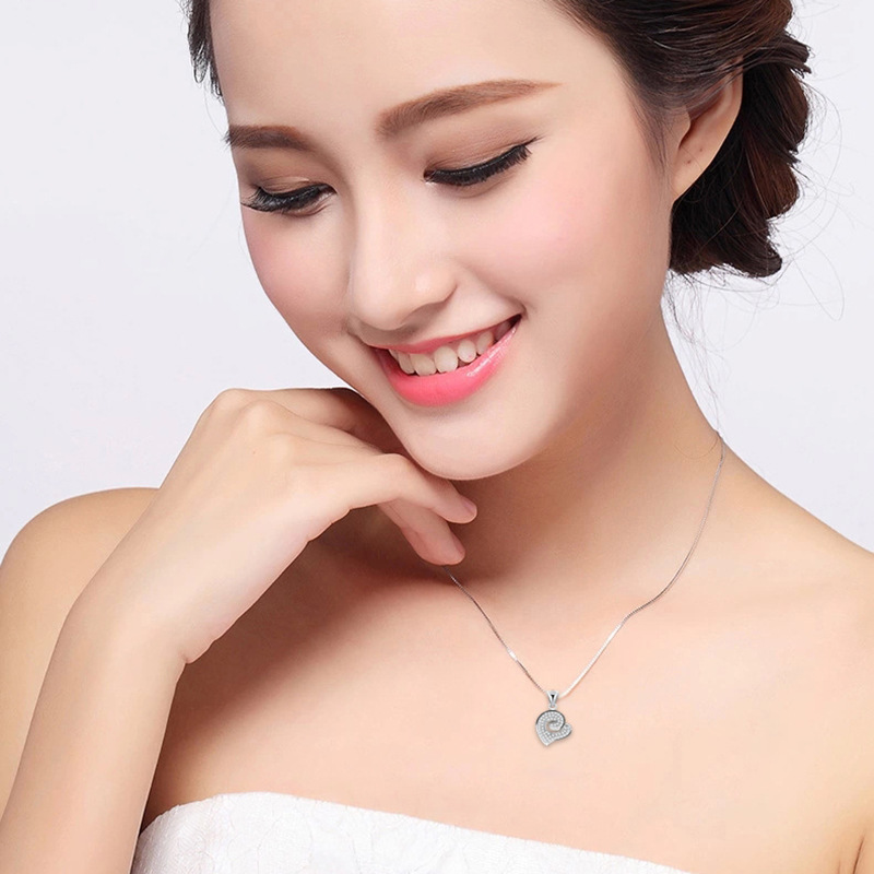 Lover Heart Shape Pendant Necklace S925 Silver Plated Full Diamonds Stone Women Girls Lady Wedding Jewelry