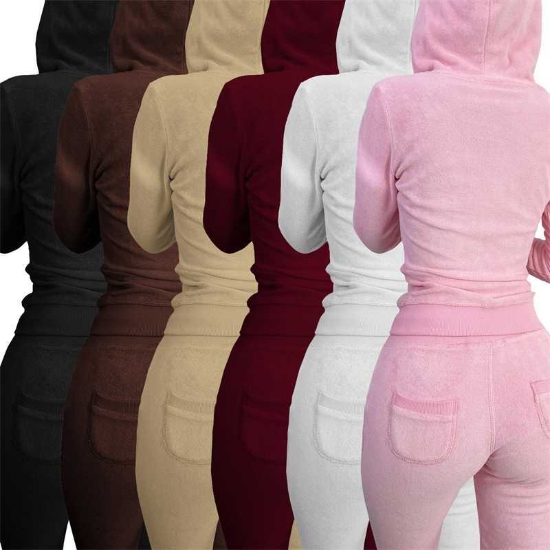 Womens Sport Tracksuits International Station Autumn And Winter New Double-sided Cashmere Vest Hoodie Three Piece Set