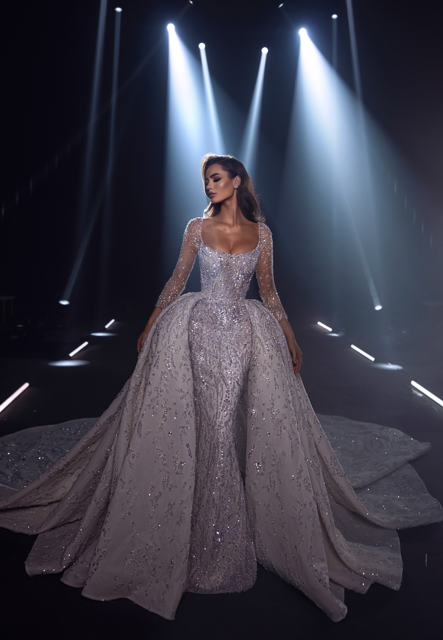 Exquisite Mermaid Wedding Dress With Detachable Tarin Beading Sequined Scoop Neck Bridal Gowns Country Long Sleeve robes de mariee