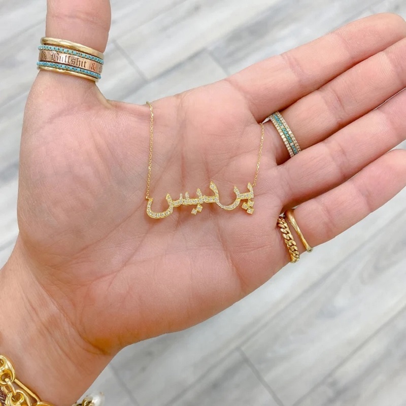 Pendant Necklaces Custom Arabic Name Necklace Crystal Personalized Islamic Nameplate Gold Chain Stainless Steel Jewelry For Women 220921