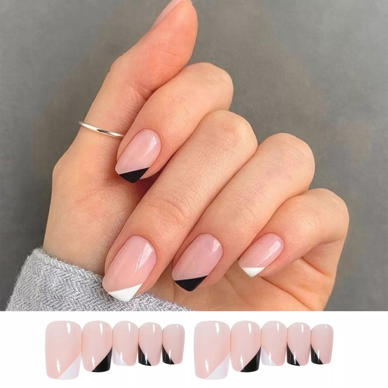 False Nails French False Nail Tips BlackWhite Design Artificial Ballerina Fake Nails With Glue Full Cover Nail Tips Press On Nails 220921