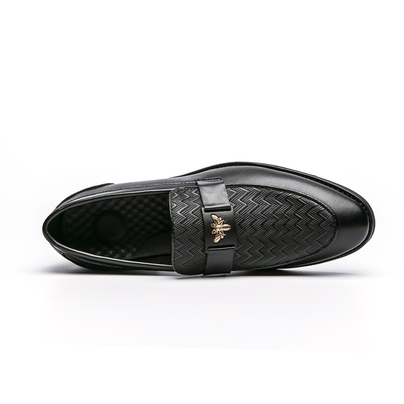 British Style Loafers Men Shoes Fashion Solid Color PU Curve Pattern Metal Belt Decoration Business Casual Daily All-match AD169
