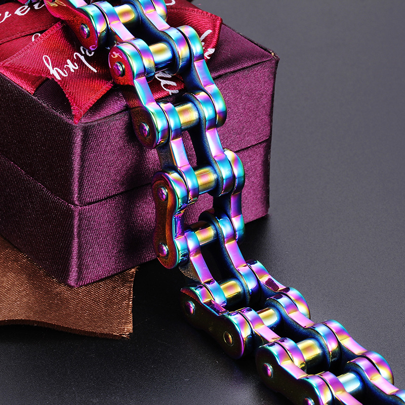 Hip Hop Colorful Bicycle Chain Bracelet 316L Stainless Steel Titanium Steel Cool Men Bangle Jewelry