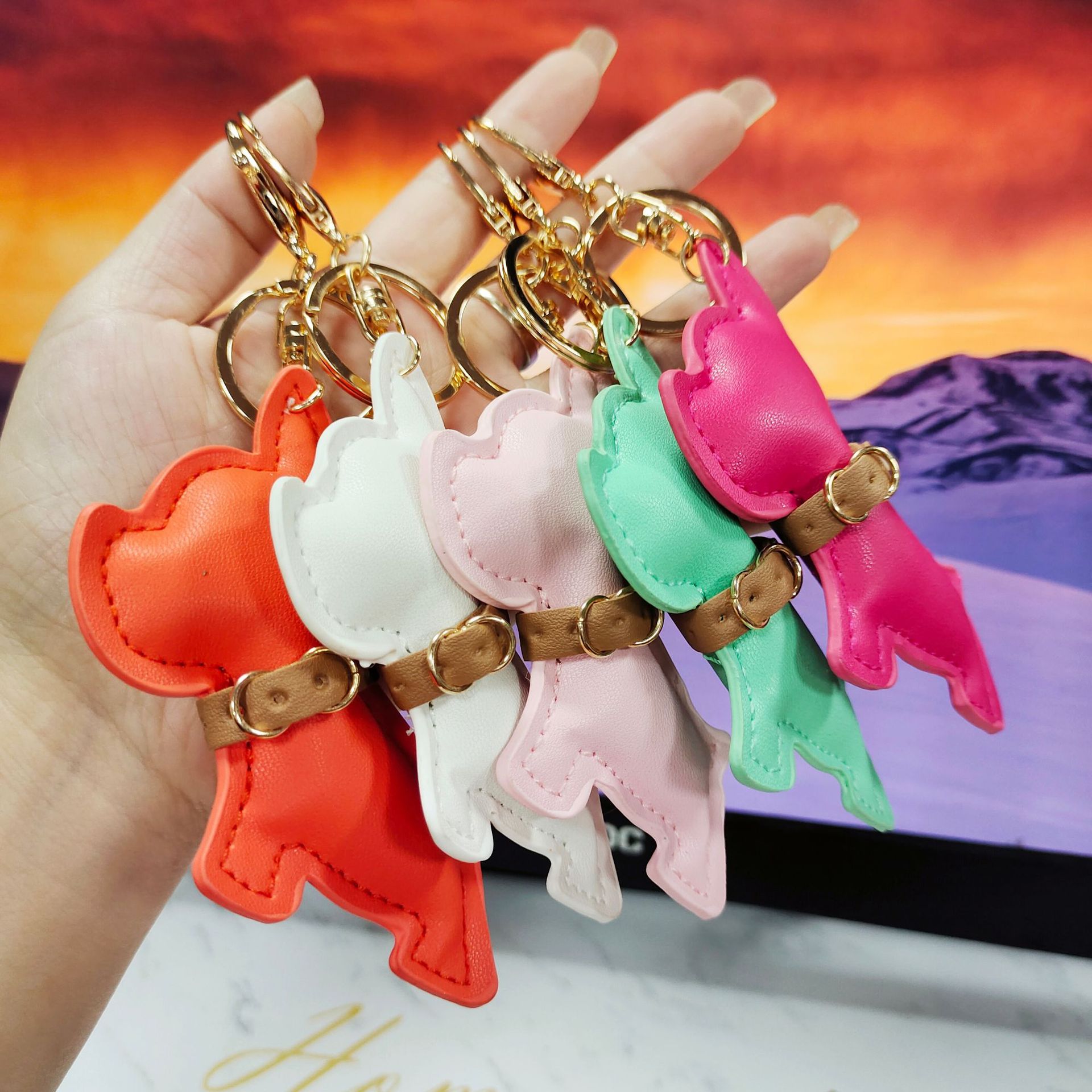 French Dog Car Key Chains Buckle Puppy Bulldog Pendant Keychains Rings Holder PU Leather Animal Charms Cartoon Mens Jewelry Accessories Fashion Women 