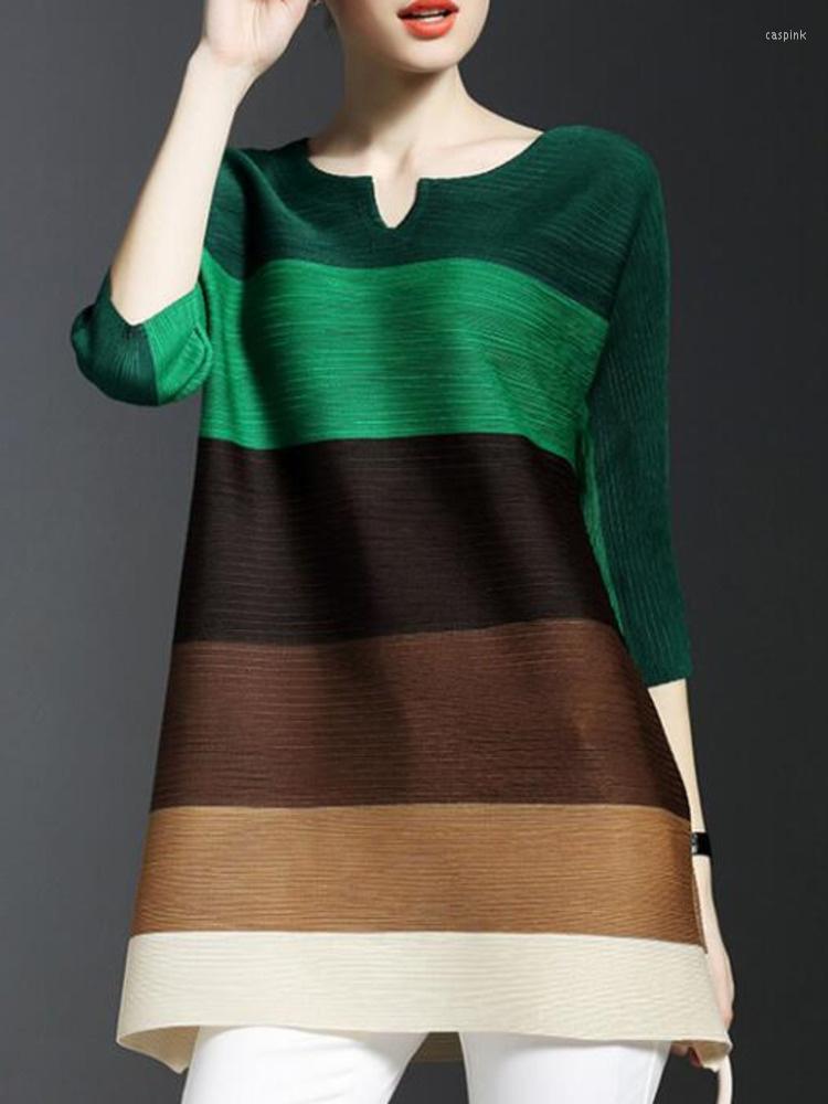 Women's T Shirts Pleated T-shirt Elegant Striped Contrast Color Loose Casual Three Quarter Sleeve Tops For Women 2022 Summer C242, Green
Women's T Shirts Pleated T-shirt Elegant Striped Contrast Color Loose Casual Three Quarter Sleeve Tops For Women 2022 Summer C242, Green