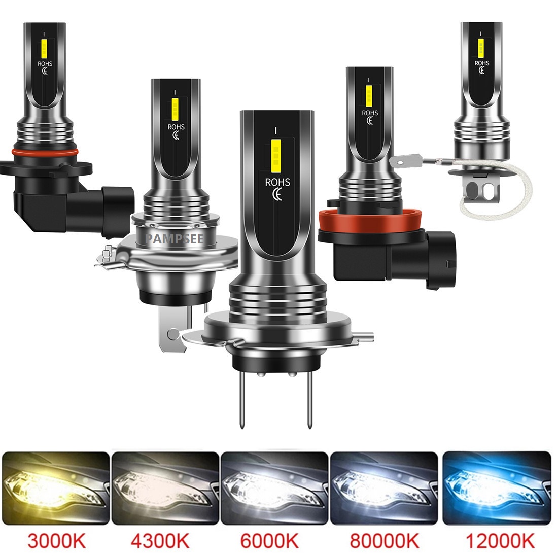 PAMPSEE 2Pcs Mini H4 H7 LED Car Headlight Bulbs 1860 16000Lm 3000k 6500K 4500K H1 H3 H11 9005 9006 HB3 HB4 Auto Fog Lights