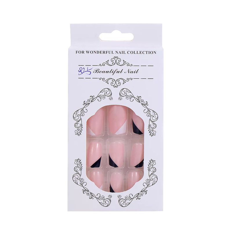 False Nails French False Nail Tips BlackWhite Design Artificial Ballerina Fake Nails With Glue Full Cover Nail Tips Press On Nails 220921
