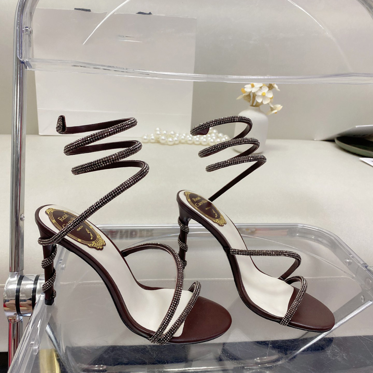 Rene caovilla Margot embellished leather sandals Snake Strass stiletto Heel Evening shoes for women heeled Luxury Designer Ankle Wraparound shoe factory footwear, White
Rene caovilla Margot embellished leather sandals Snake Strass stiletto Heel Evening shoes for women heeled Luxury Designer Ankle Wraparound shoe factory footwear, White