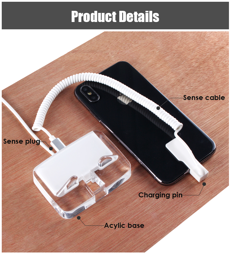Mobile Phone Acrylic Security Burglar Alarm System Display Base Cell Phone Safe Anti-Theft Device Holder With Charging Function
