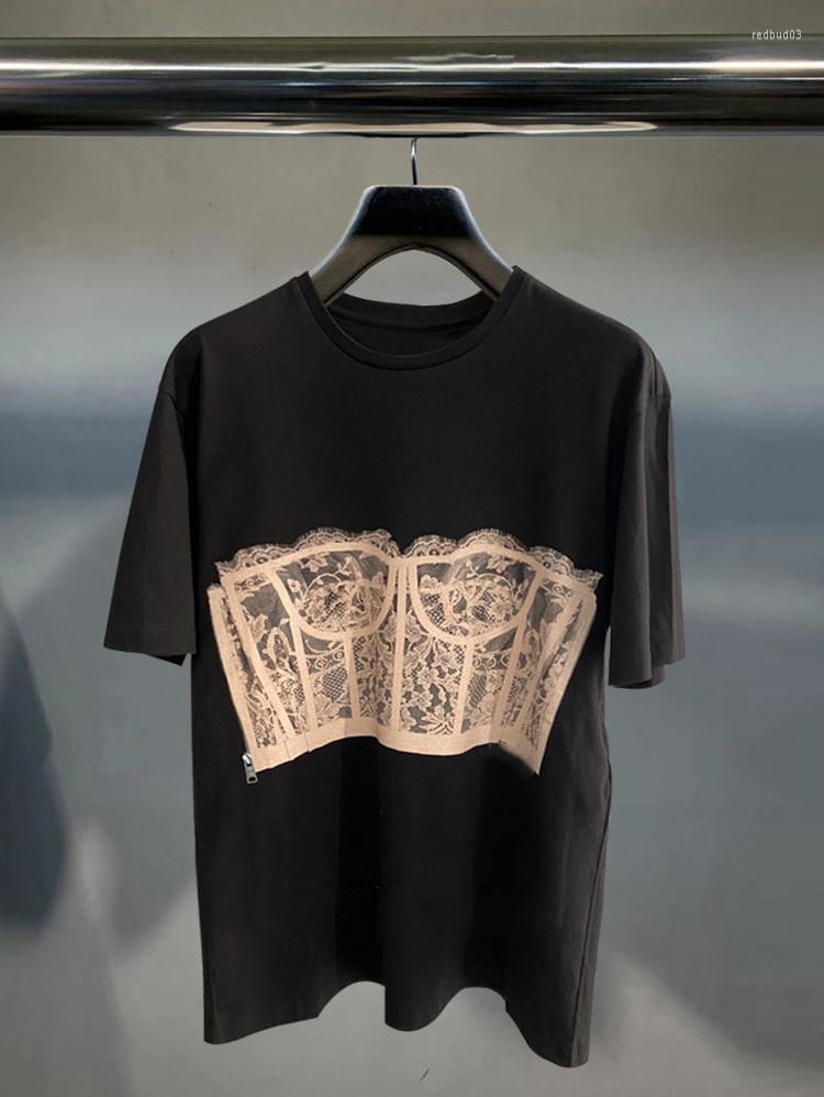 Women's T Shirts High Quality Women Round Neck Top Women's 22 Early Spring Body Lace Bra Front And Back Printed Short Sl