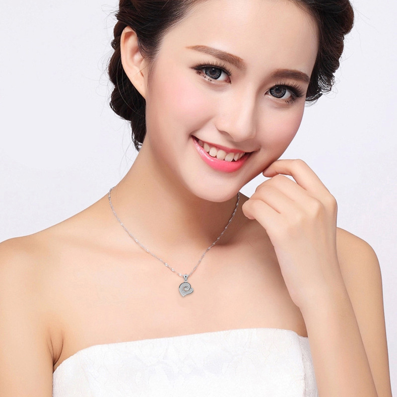 Lover Heart Shape Pendant Necklace S925 Silver Plated Full Diamonds Stone Women Girls Lady Wedding Jewelry