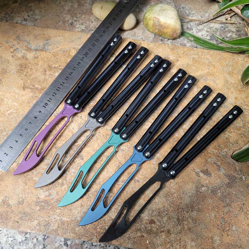 New Theone Balisong Orca Butterfly Trainer Training Knife Titanium Blade Not Sharp Black G10 Channel Handle Swing Jilt Knives EX10 Chimera Hom Cyoz Triton Squid BM51
New Theone Balisong Orca Butterfly Trainer Training Knife Titanium Blade Not Sharp Black G10 Channel Handle Swing Jilt Knives EX10 Chimera Hom Cyoz Triton Squid BM51