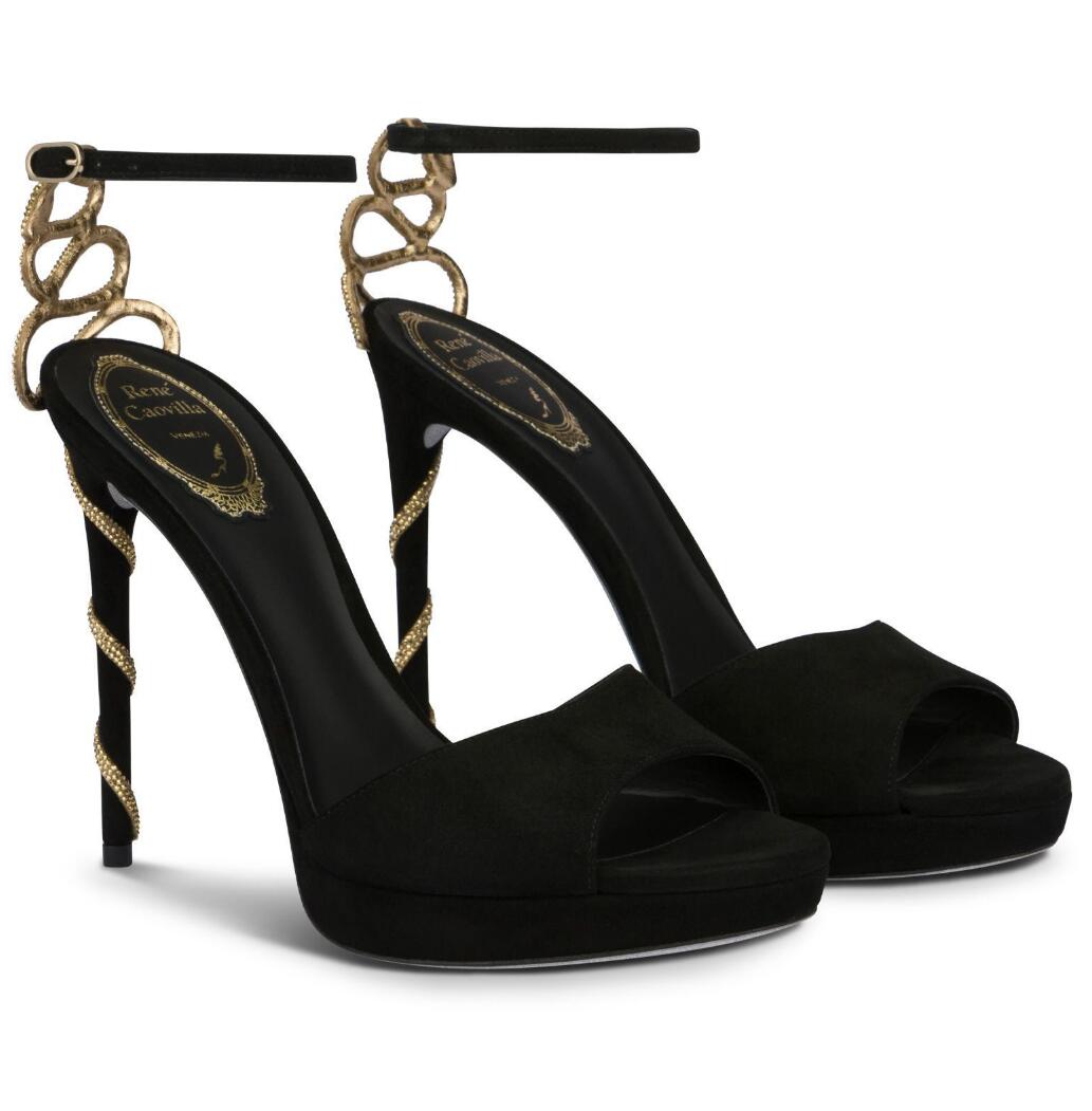 Luxurious Renecaovillas Morgana Sandals Shoes Gold Crystal Snake Wrapped Black High Heels Suede Leather Lady Gladiator Sandalias Dress Bridal Wedding
Luxurious Renecaovillas Morgana Sandals Shoes Gold Crystal Snake Wrapped Black High Heels Suede Leather Lady Gladiator Sandalias Dress Bridal Wedding