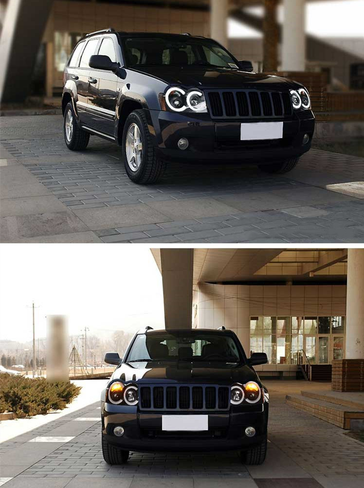 Car Headlights for Grand Cherokee LED Headlight 2005-2008 V2 Projector Head Lights High Beam Angel Eye Turn Signal