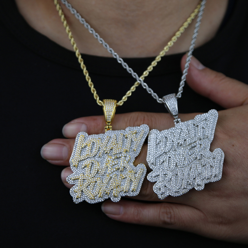 Pendant Necklaces Iced Out Bling CZ Letter Loyalty Over Royalty Necklace Cubic Zirconia Two Tone Color Charm Men Women Hip Hop Jewelry 220921
