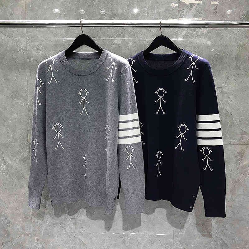 Tb Thom Pure Wool Sweater Korean Fashion Knitting Stickman Graphic Pullover O-neck 4 Bars Design High Quality Clothes, Navy blue
Tb Thom Pure Wool Sweater Korean Fashion Knitting Stickman Graphic Pullover O-neck 4 Bars Design High Quality Clothes, Navy blue