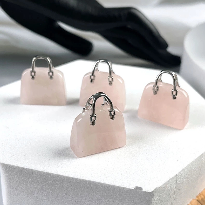 Natural Stone Mini Bag Charms Ornament Healing Crystal Reiki Rose Quartz Amethyst Gemstone Pendant Crafts Home Decoration Gift