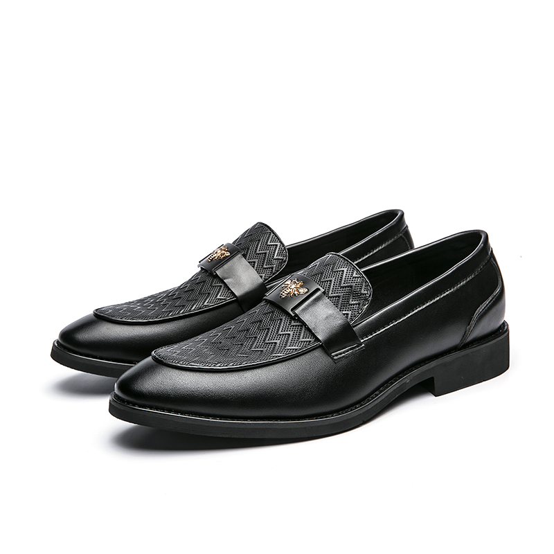 British Style Loafers Men Shoes Fashion Solid Color PU Curve Pattern Metal Belt Decoration Business Casual Daily All-match AD169